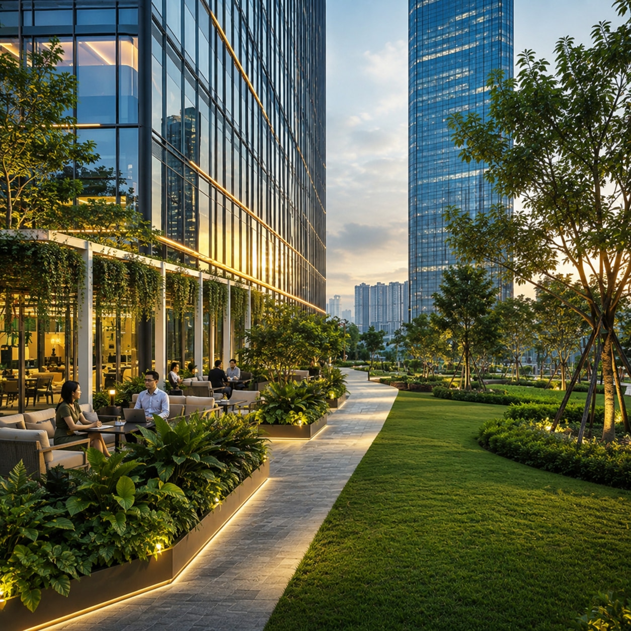 Landscaped terrace at Cyber Works