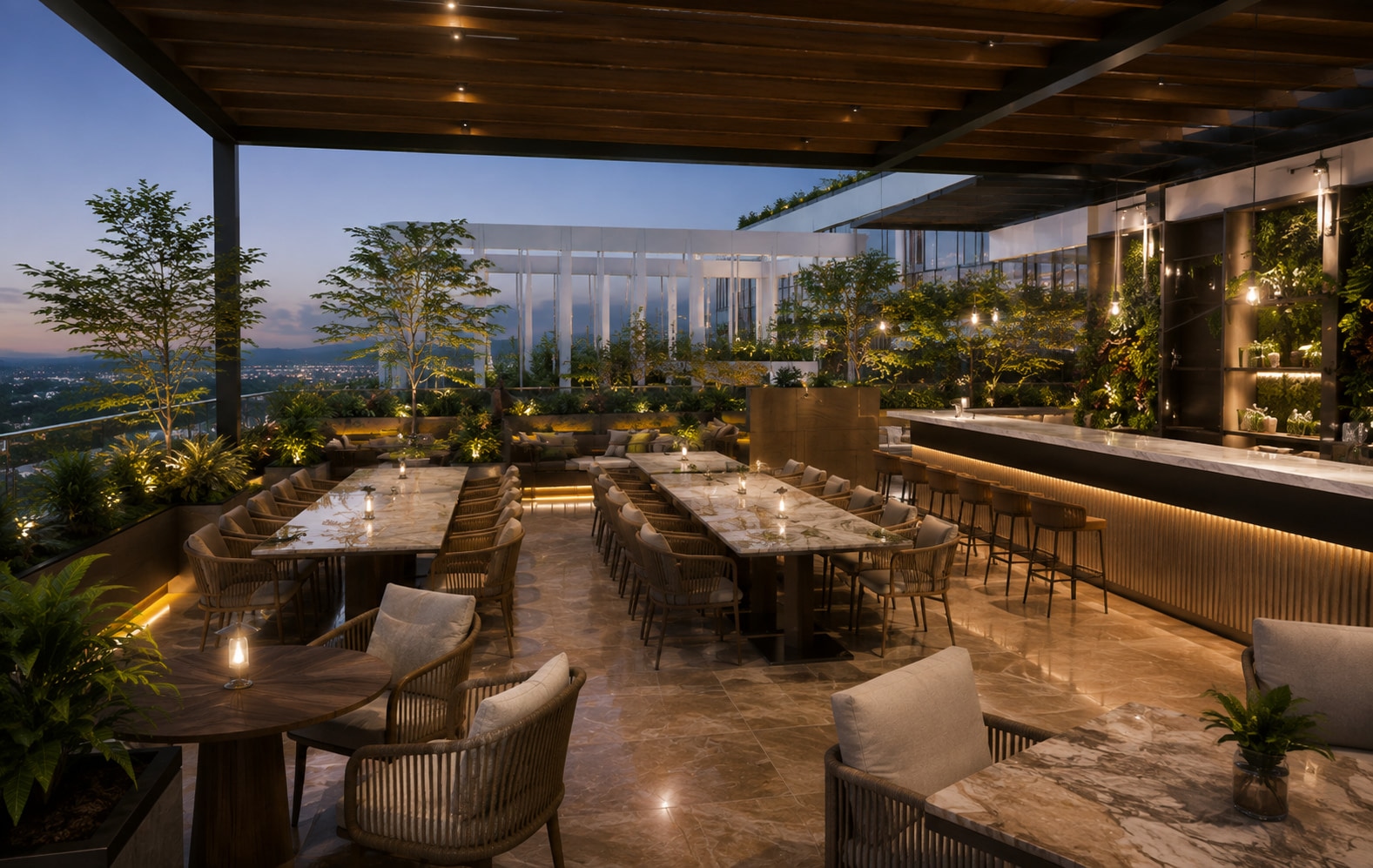 Rooftop dining terrace at Cyber Square